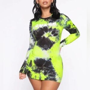 Neon tie-dye Fashion Nova “Queen” dress